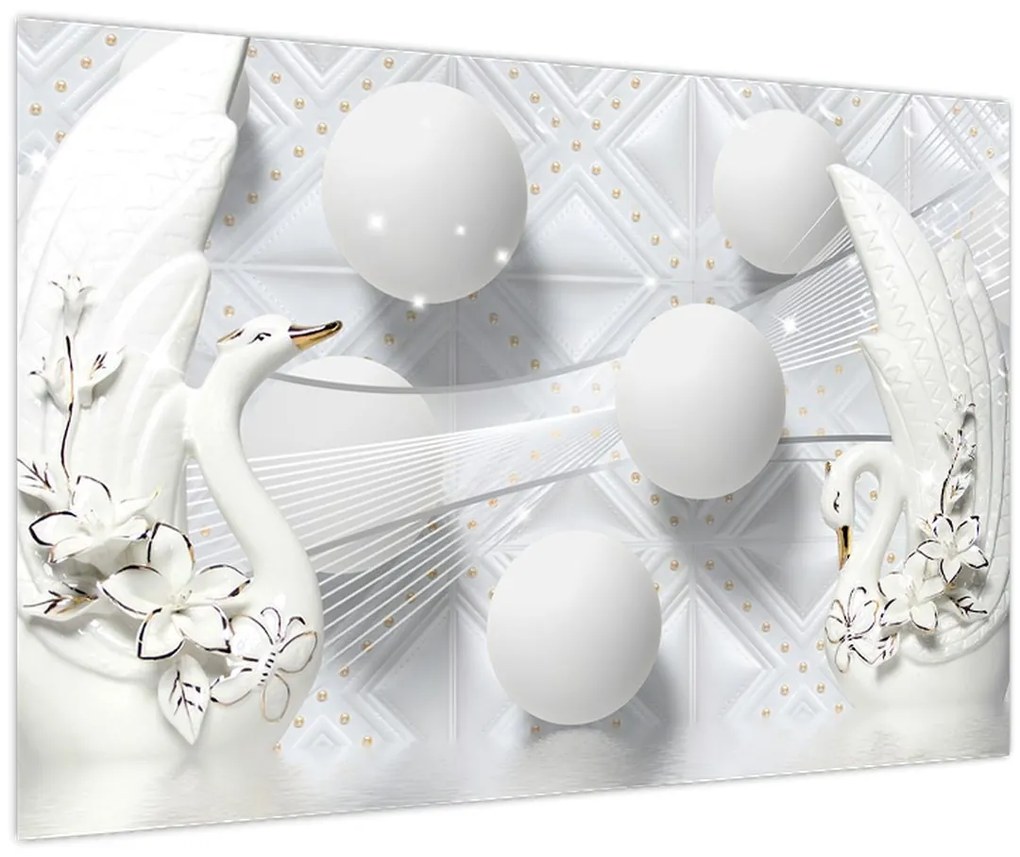 Obraz - Zlatá labuť na vode (90x60 cm)