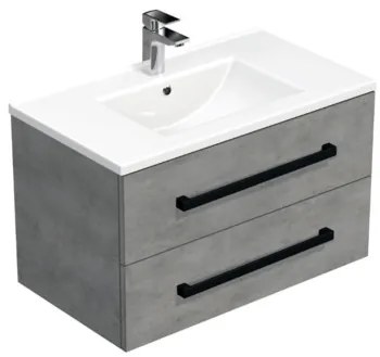 Kúpeľňová skrinka s čiernou úchytkou a umývadlom SAT Cube Way 80x53x46 cm betón mat CUBE46C802BEMOD, 1 ks