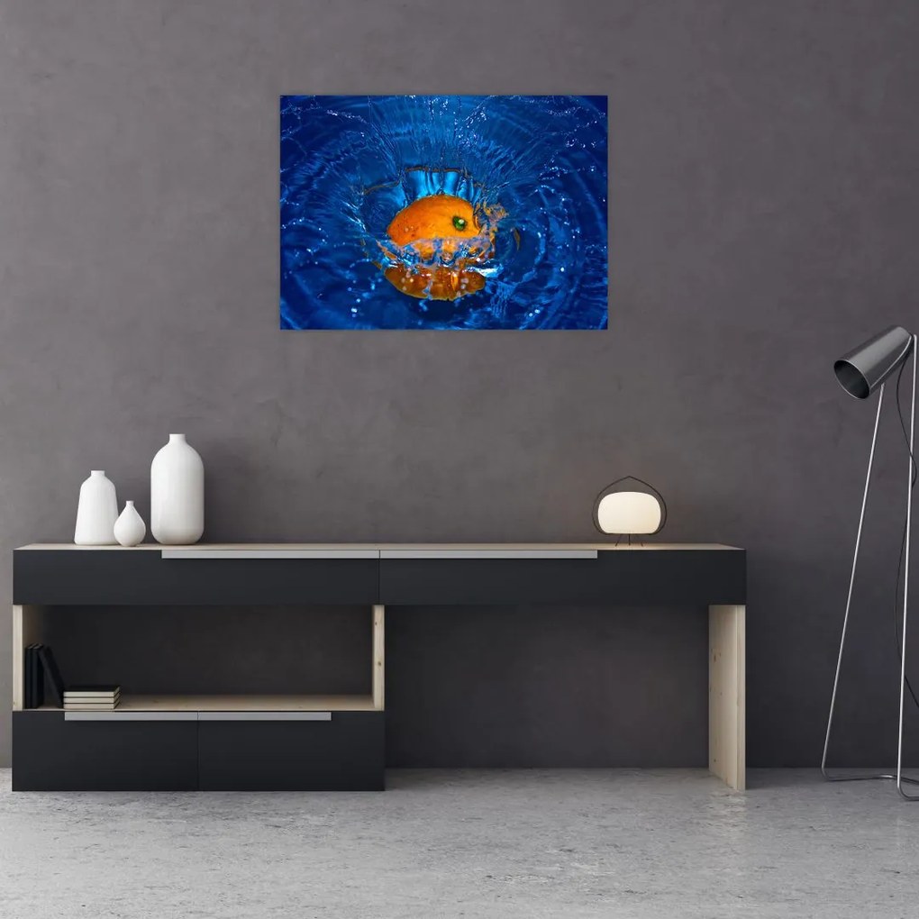 Sklenený obraz - pomaranč vo vode (70x50 cm)