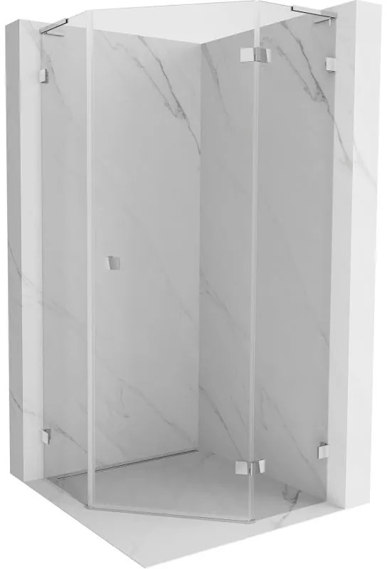Mexen Lunar, L sklopný päťuholníkový sprchový kút pravý 100 x 100 cm, 8mm číre sklo, chrómový profil, 831L-100P-100L-01-00-P