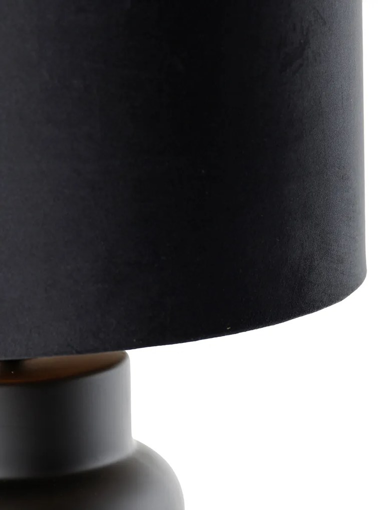 Dizajnová stolná lampa čierna s tienidlom z čierneho zamatu so zlatom 35 cm - Alisia