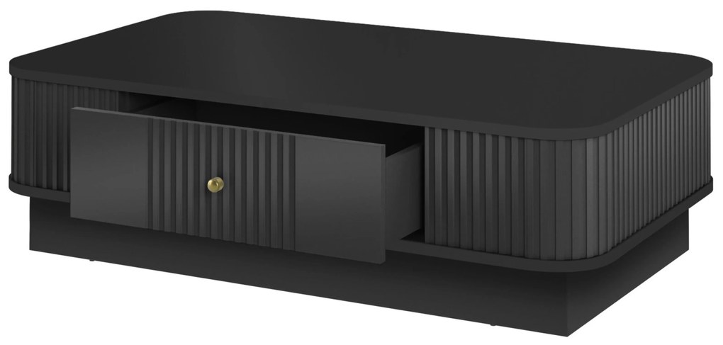 Konferenčný stolík so zásuvkou Vesper 103x60 cm na sokli - čierny / zlatá úchytka