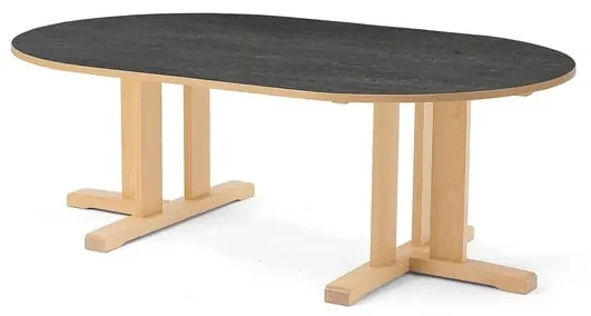 Stôl KUPOL, oválny, 1500x800x500 mm, linoleum - tmavošedá, breza