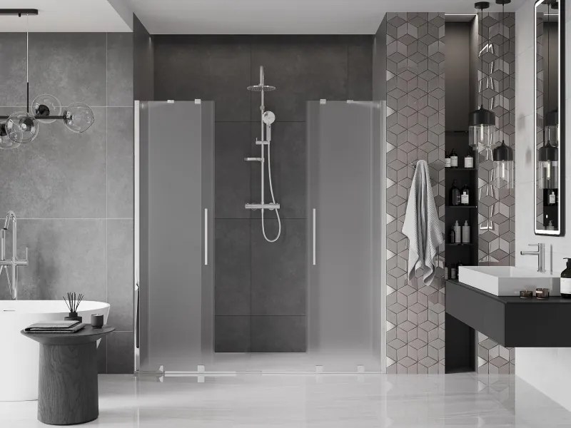 Mexen Velar Duo, posuvné sprchové dvere do otvoru 200 cm, 8mm sklo námraza, chrómová, 871-200-000-32-01
