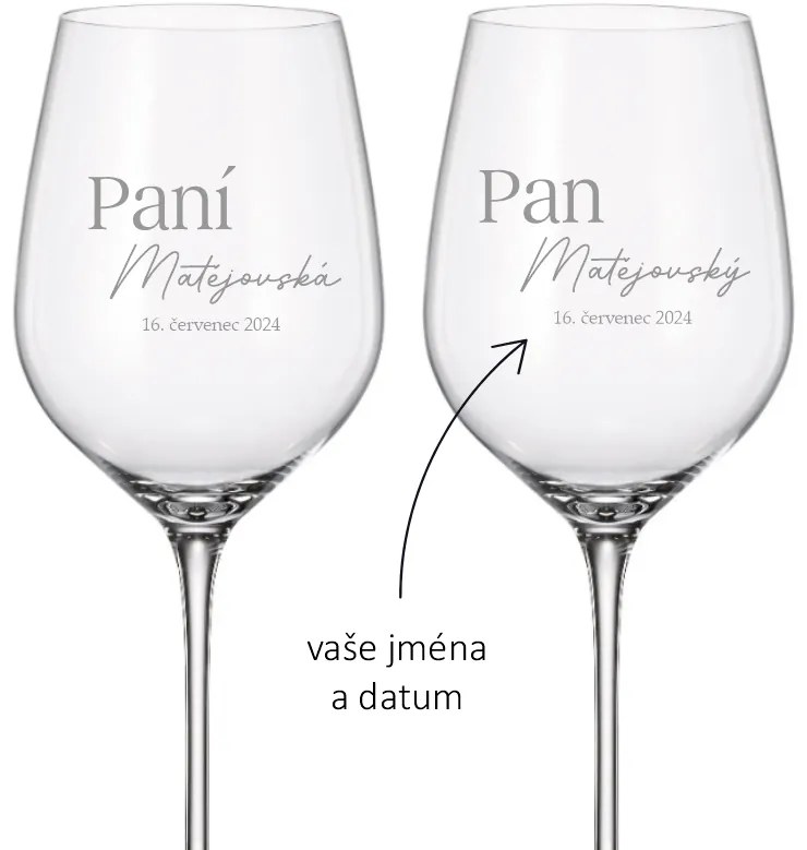 Dekorant Svadobné poháre na biele víno PÁN A PANI 480 ml 2KS