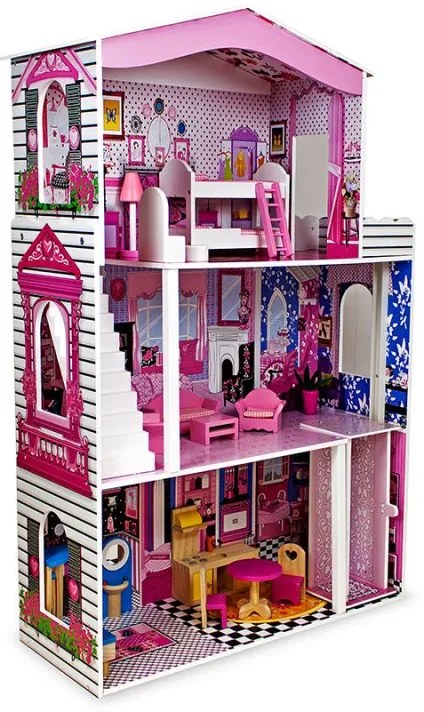 Sapphire Veľký drevený domček pre bábiky s príslušenstvom SK-01 - 3 poschodia