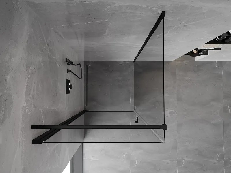Mexen Mist-B, 1-krídlový výklopný sprchový kút 90 x 90 cm, číre sklo, čierny profil, 8A2T-090-090-70-00