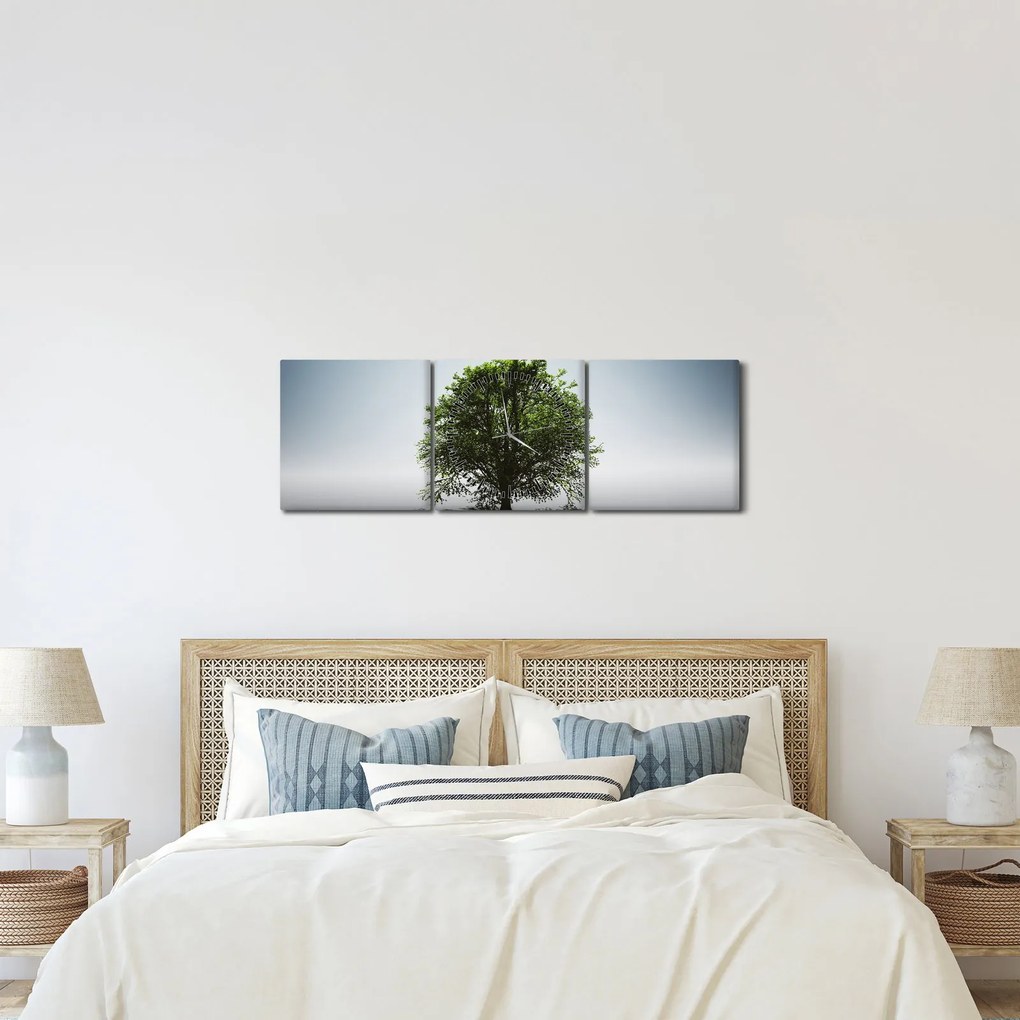 Obraz - Osamotený strom (s hodinami) (90x30 cm)