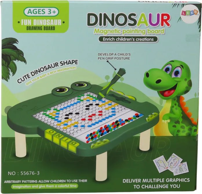 LEAN Toys Edukačná magnetická tabuľka s dinosaurami a puzzle, zelená