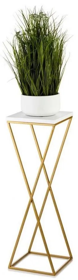 HowHomely Stojan na kvety LOFT 70x24 cm zlatá/biela 10-1630-70-GW-MDF