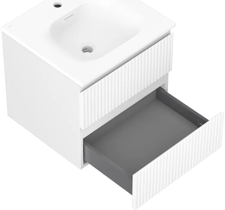 Mexen Rivel, kúpeľňová skrinka 50 cm s umývadlom Vela, 2 zásuvky, drážkovaná, biela matná, 91A20-05047-2-BFF01-W23M01