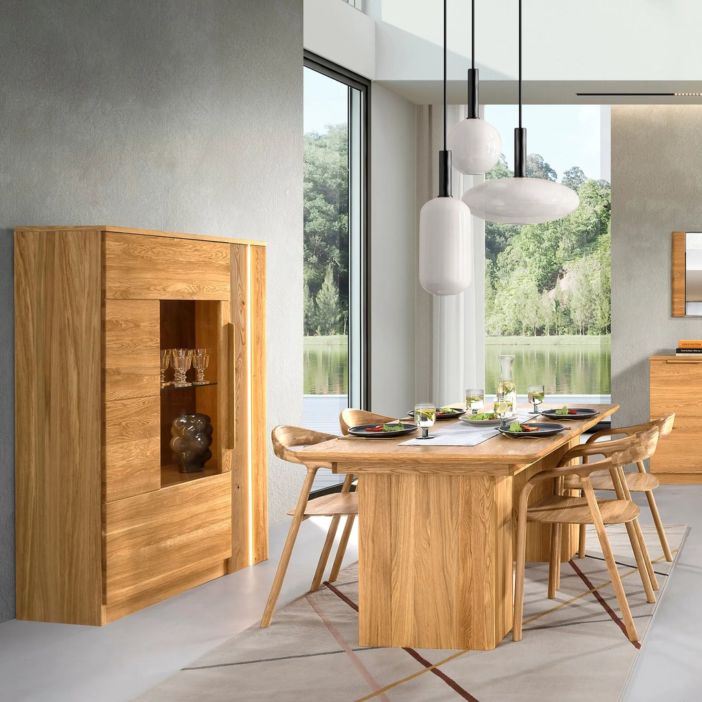 Vitrína London 15 98 cm z masivu s LED osvětlením dub přírodní