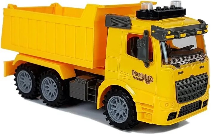 LEAN Toys Súprava sklápacieho nákladiaka 1:14 – dopravné značky, svetlá, radar, žltá