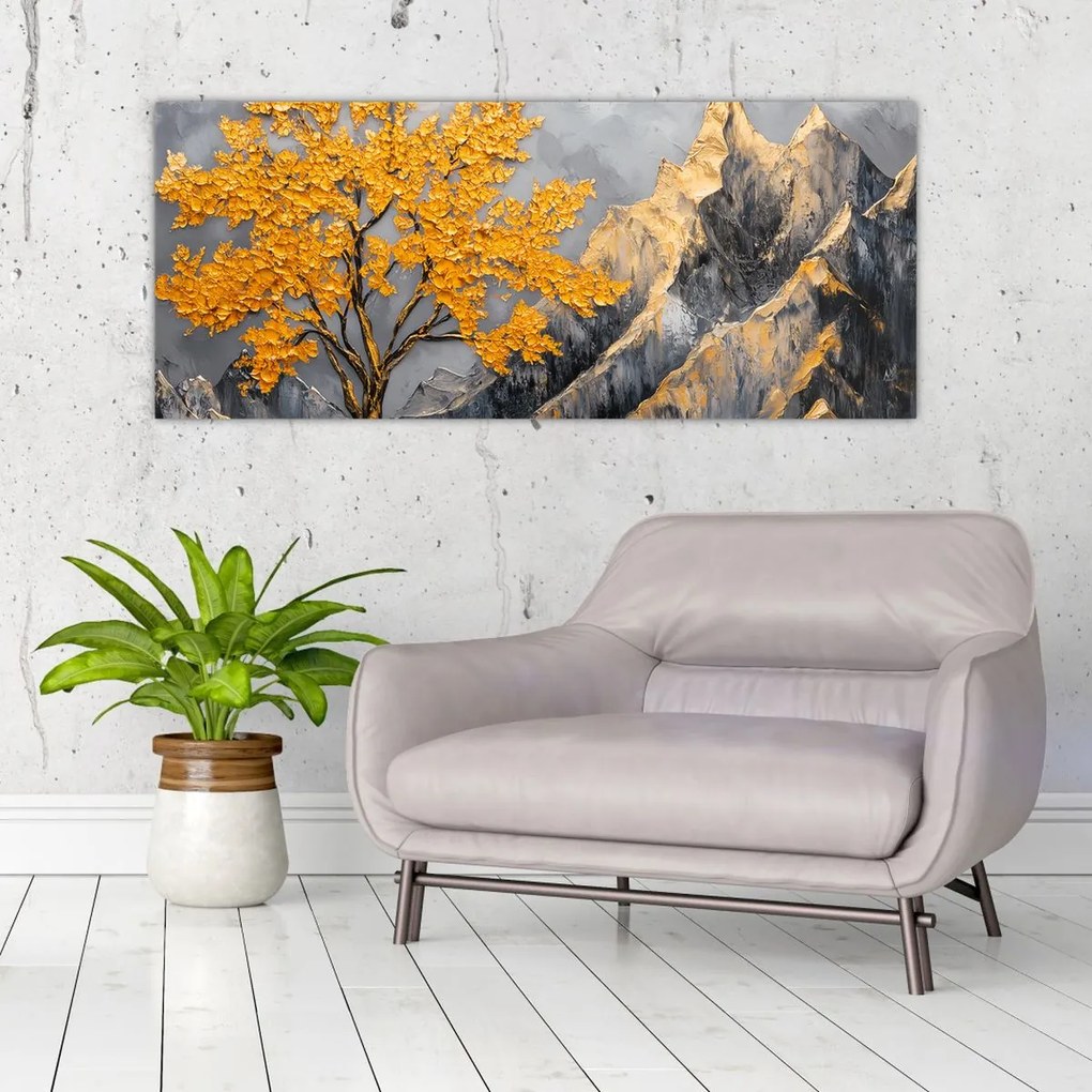 Obraz – Zlatý strom v horách (120x50 cm)