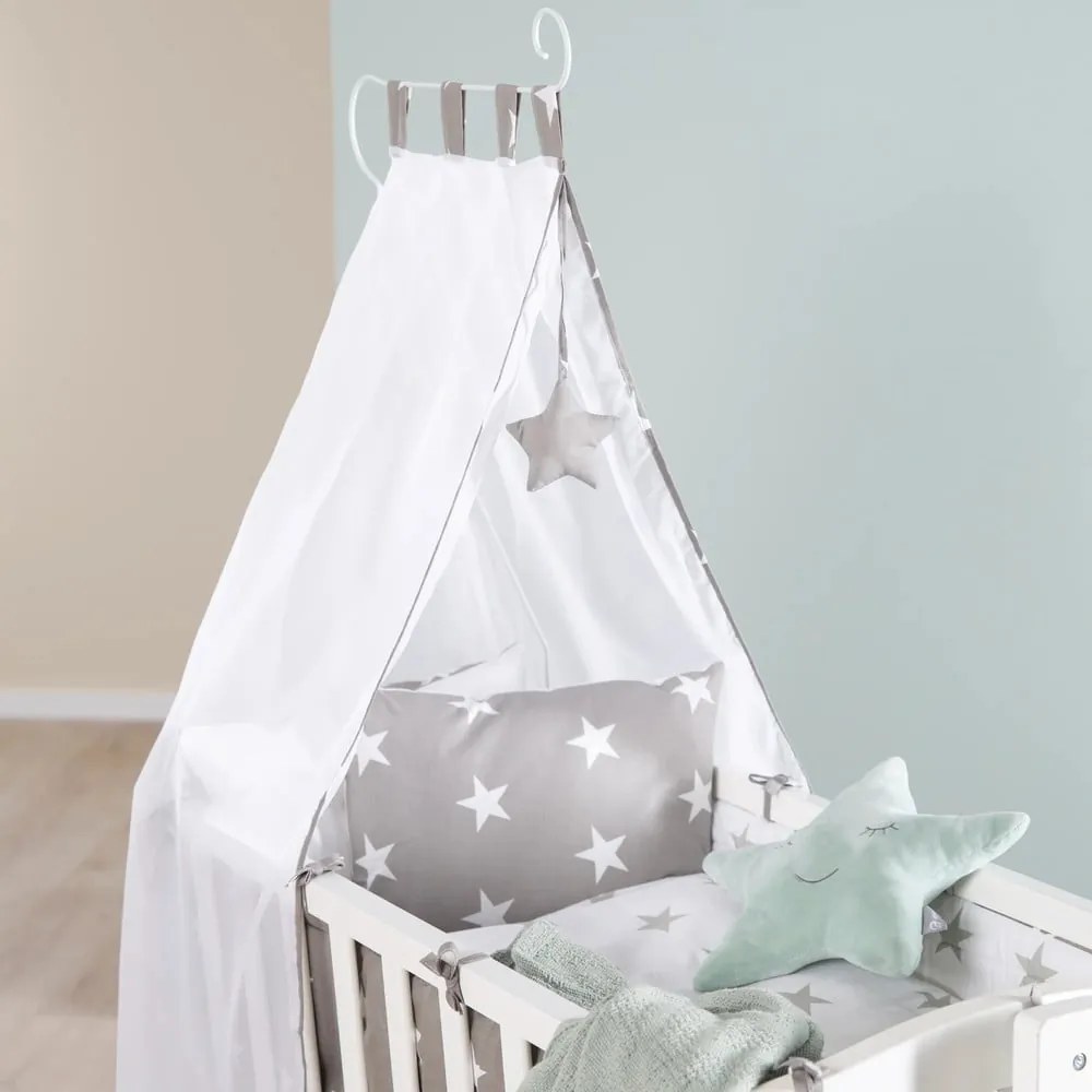Biela kolíska na kolieskach s baldachýnom 40x90 cm Little stars – Roba