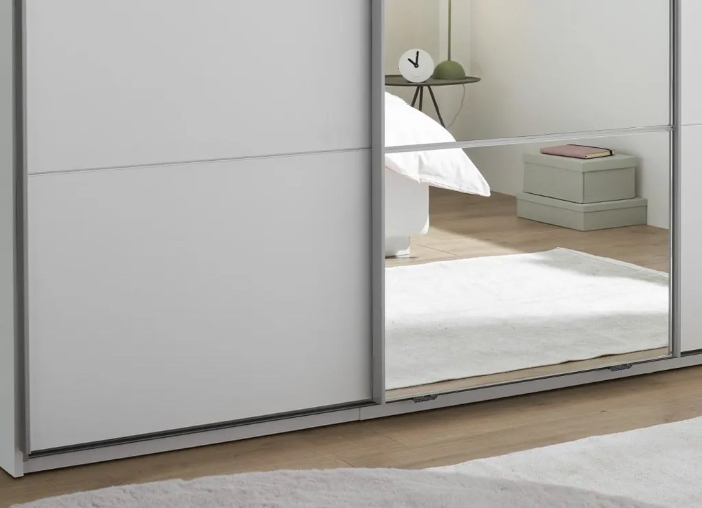 Šatníková skriňa so zrkadlom Carano, 215 cm, biela