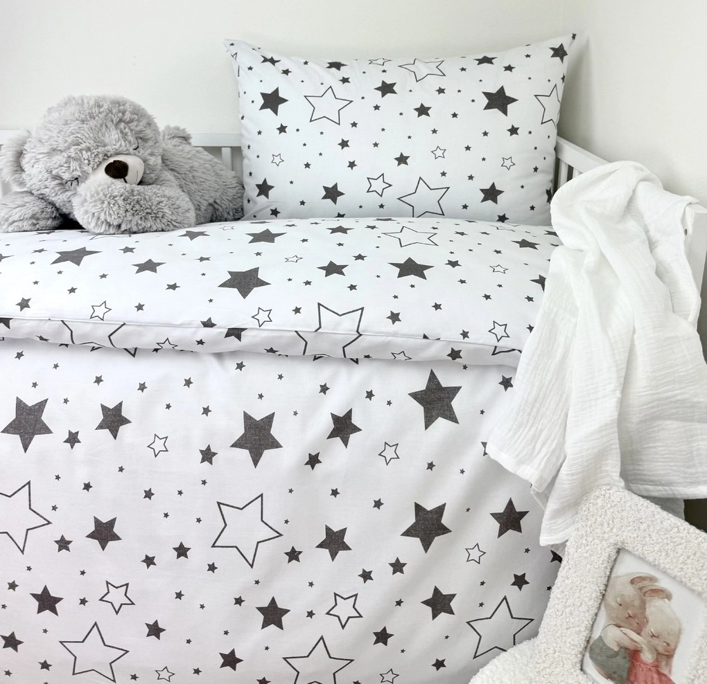 INTERMEDIC SK Detské obliečky 90x130/45x65 Sivé Hviezdičky – bavlna, zips