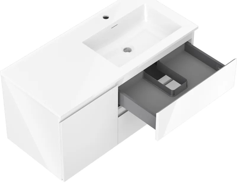 Mexen Orio, kúpeľňová skrinka 100 cm s pravým umývadlom Otis, 2S, 1D, biela lesklá, 91A13-10047-3-BBFFF00-W18P00