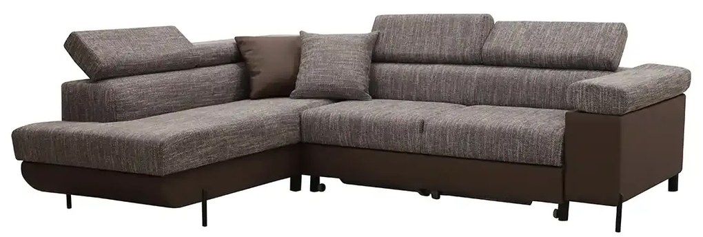 Rohová sedacia súprava s funkciou spania, vlnité pružiny, ADIS, ľavá Hnědá/hnědá