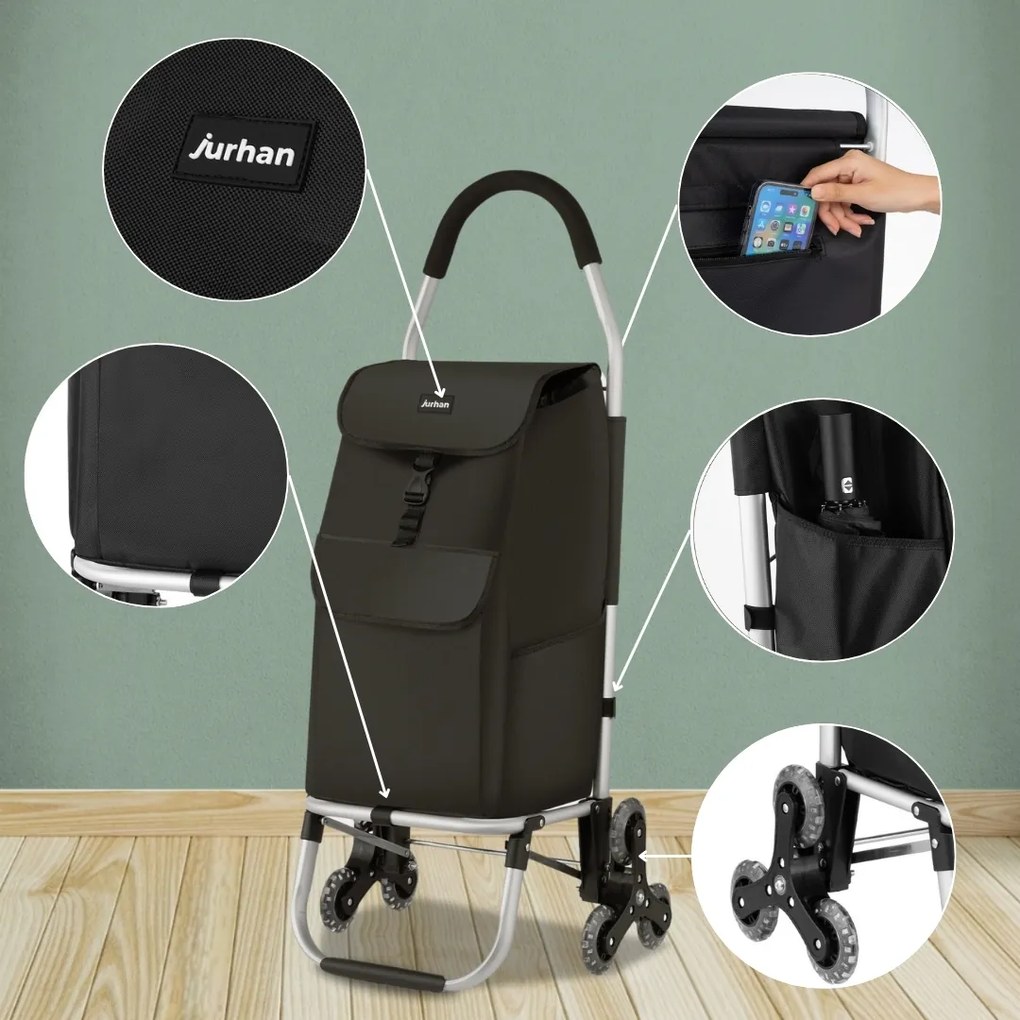 Jurhan Nákupná taška Shopper, na kolieskach do schodov 45L, 101x45x39, čierna