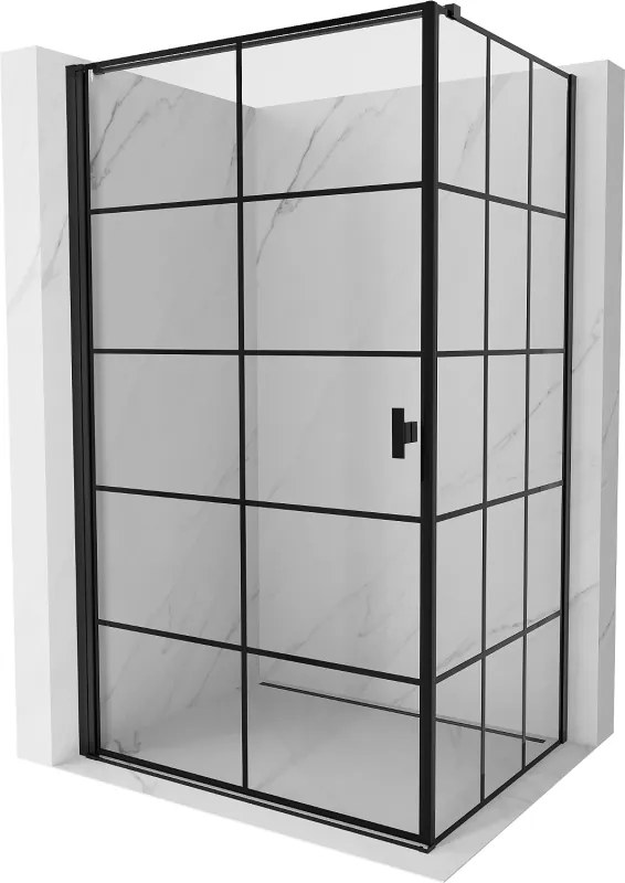 Mexen Mist-B, 1-krídlový výklopný sprchový kút, ľavý, 100 x 75 cm, číre sklo-čierna mriežka, 8A2T-100-075-70-77-L