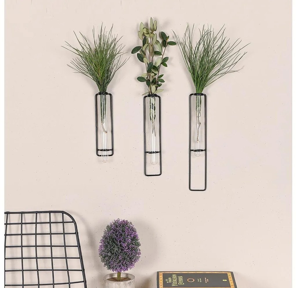 SADA 3x Nástenná dekorácia na kvety 20/25/30 cm čierna