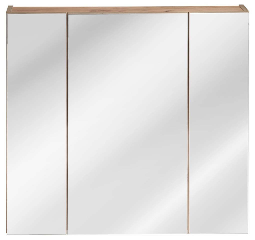 Kúpeľňová závesná skrinka KAPA 80 cm dub zlatý - so zrkadlom