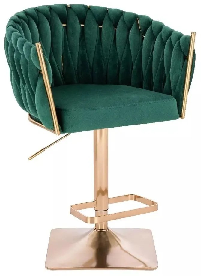 LuxuryForm DESIGN Barová stolička NORDEN VELUR na zlatej hranatej podstave - zelená