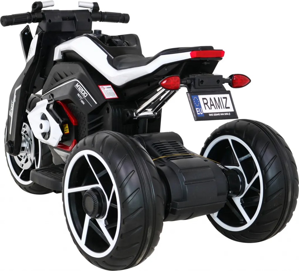 Ramiz Detský motocykel Future na batérie biely + audio panel + pomalý štart + EVA kolesá