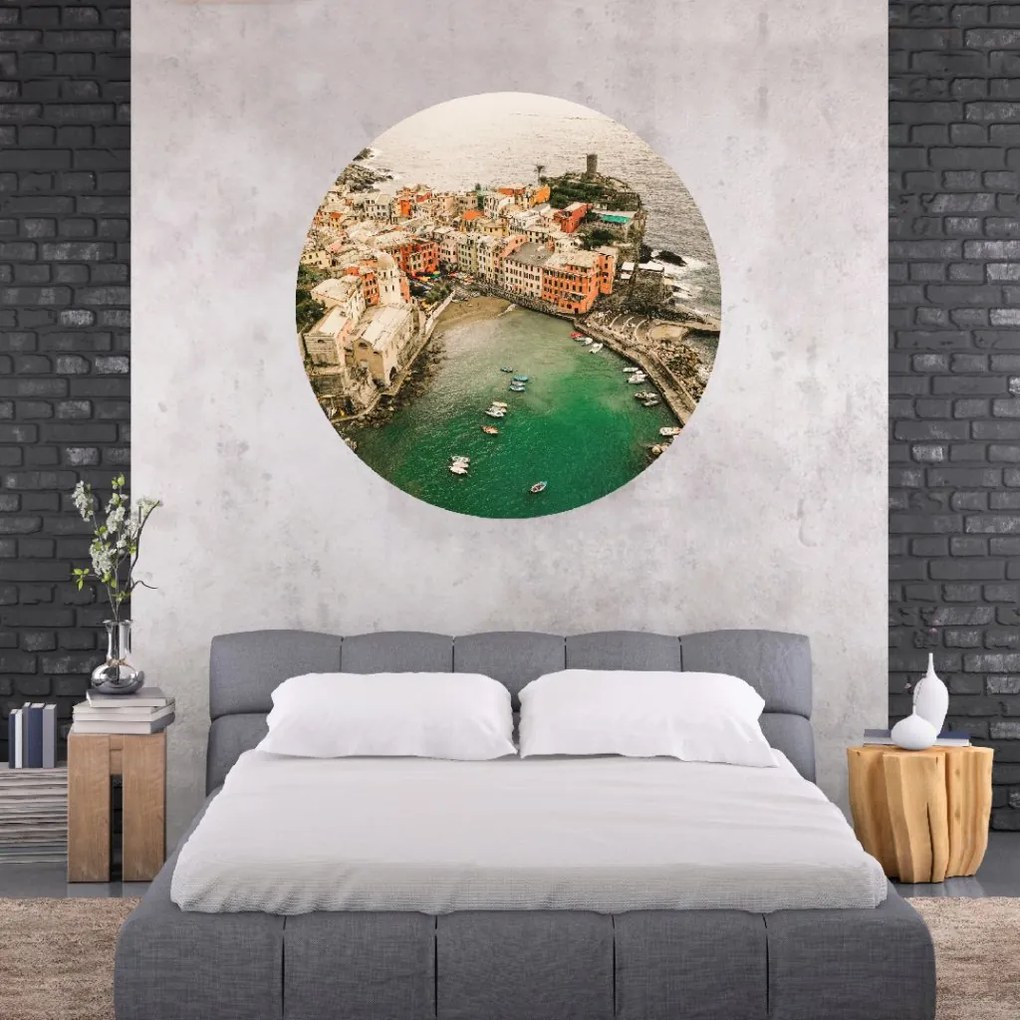 PIPPER. Textilná kruhová nálepka na stenu "Cinque Terre - Italy" Veľkosť: 120 cm