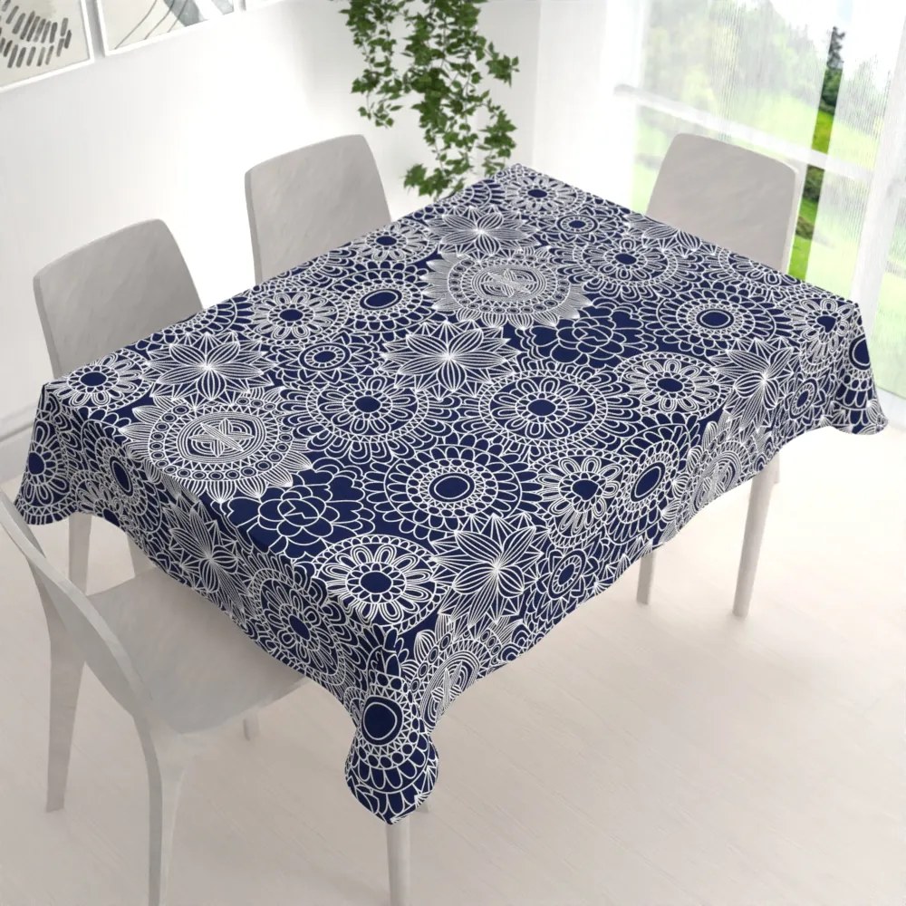Biante Bavlnený obdĺžnikový obrus Sandra SA-273 Biele mandaly na tmavo modrom 80x120 cm
