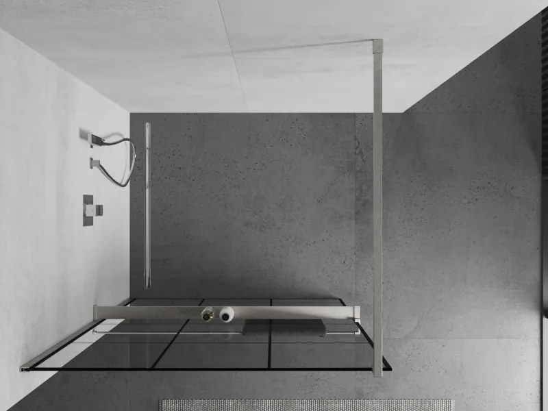 Mexen Kioto+, sprchová zástena Walk-In s poličkou a vešiakom 120 x 200 cm, 8mm číre sklo čierny vzor, brúsená oceľ profil, 800-120-121-97-77