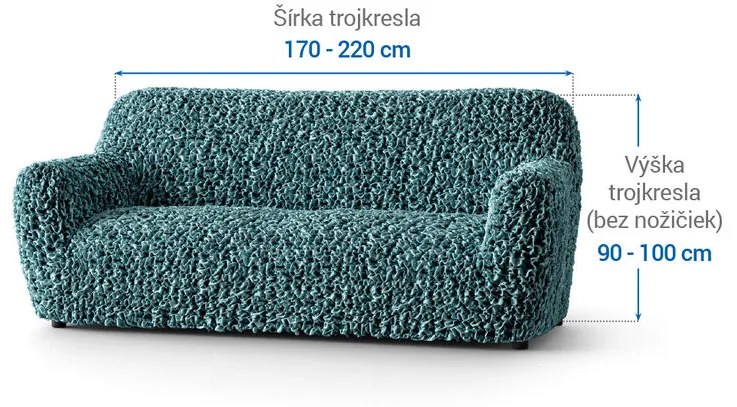 Bielastické poťahy VELVET petrolejové trojkreslo (š. 170 - 220 cm)