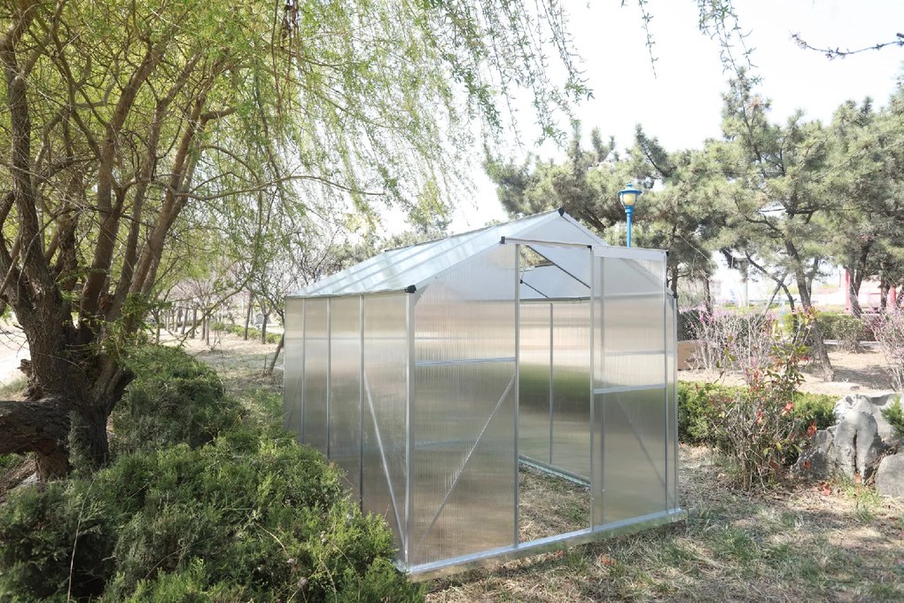 Skleník so základňou BestBerg BBGH‑806S / 4,8 m² / 252 × 190 × 194 cm / strieborná