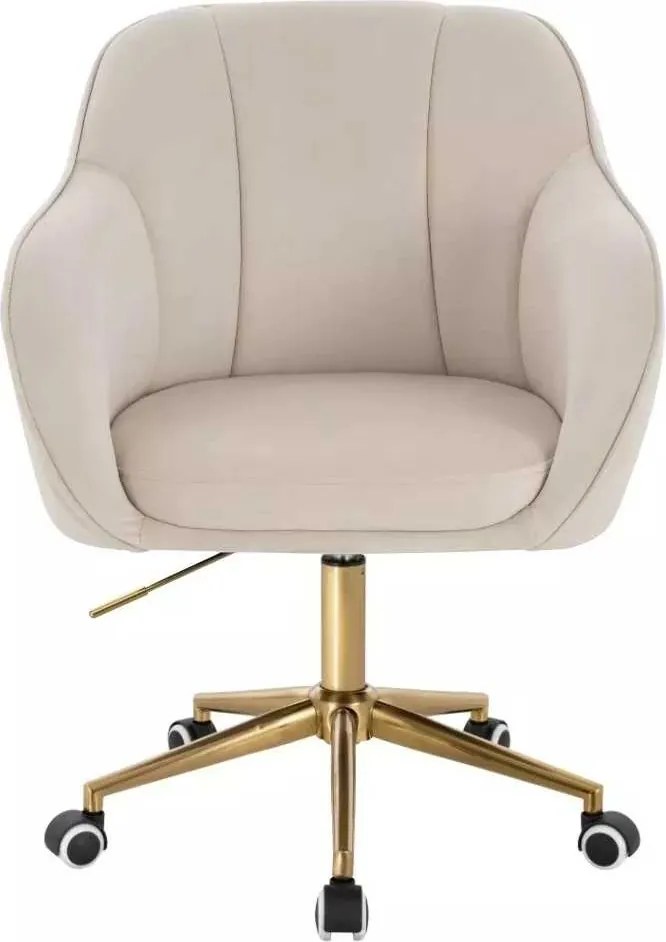 LuxuryForm DESIGN Stolička AVOLA VELUR na zlatej podstave s kolieskami - krémová