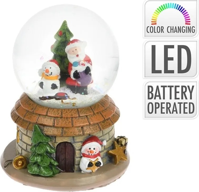 LED vianočná snehová guľa Santa a snehuliak 6,5 cm