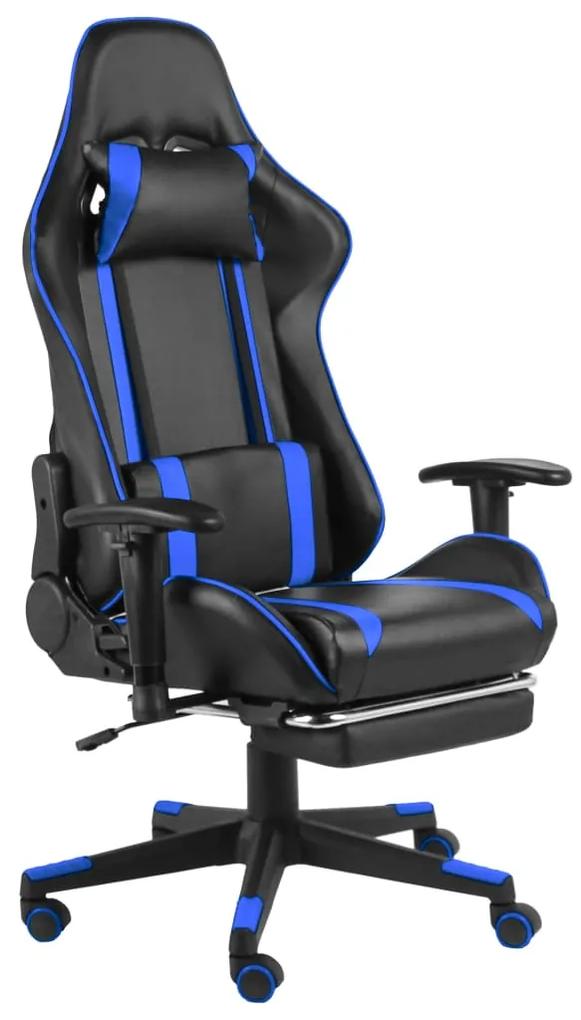 Otočná herná stolička s opierkou nôh modrá PVC