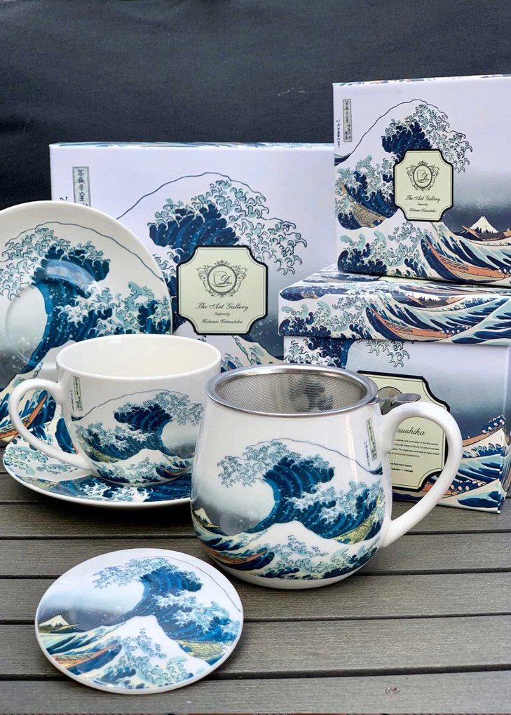 Porcelánová šálka s podšálkou Hokusai The Great Wave 250 ml sada 2ks