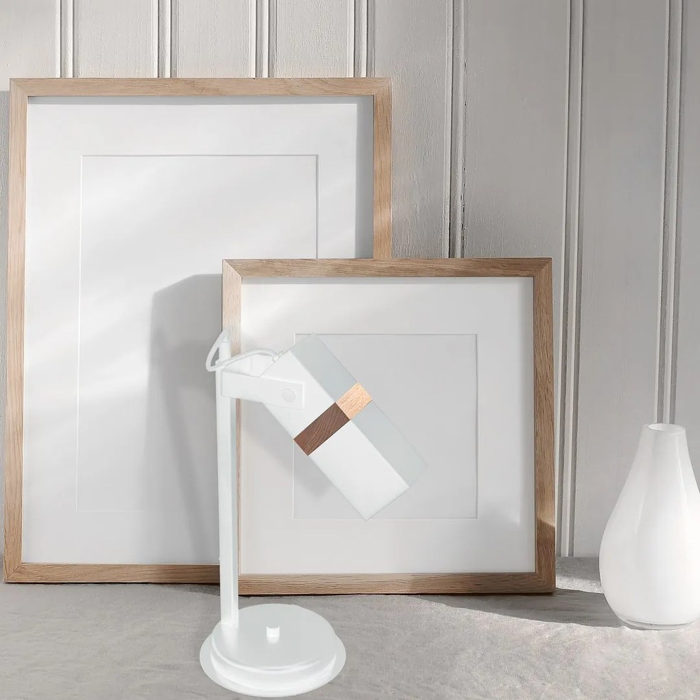 Stolná lampa Vidar, 1x drevené/biele kovové tienidlo, w