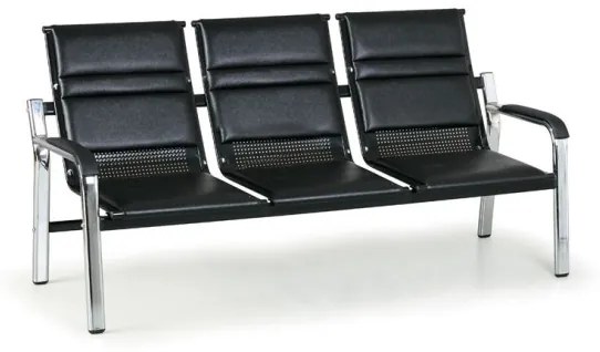 Kožená sedacia súprava s kovovou konštrukciou SOLID II, 3 miesta, čierna