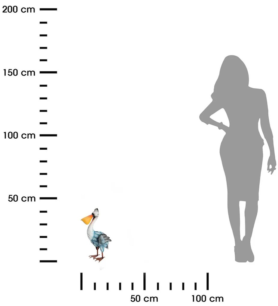 Záhradná kovová figúrka Pelican, 41 cm, viacfarebná