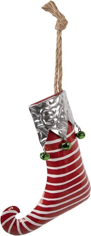Červená závesná kovová dekorácia elfí topánka - 21*4*26 cm
