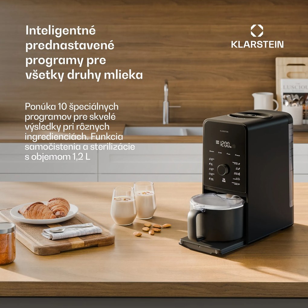 Klarstein Marcia Touch orechový mliečny automat 1,2 l, 6 nerezových nožov, 1200 W, 10 + 2 programy
