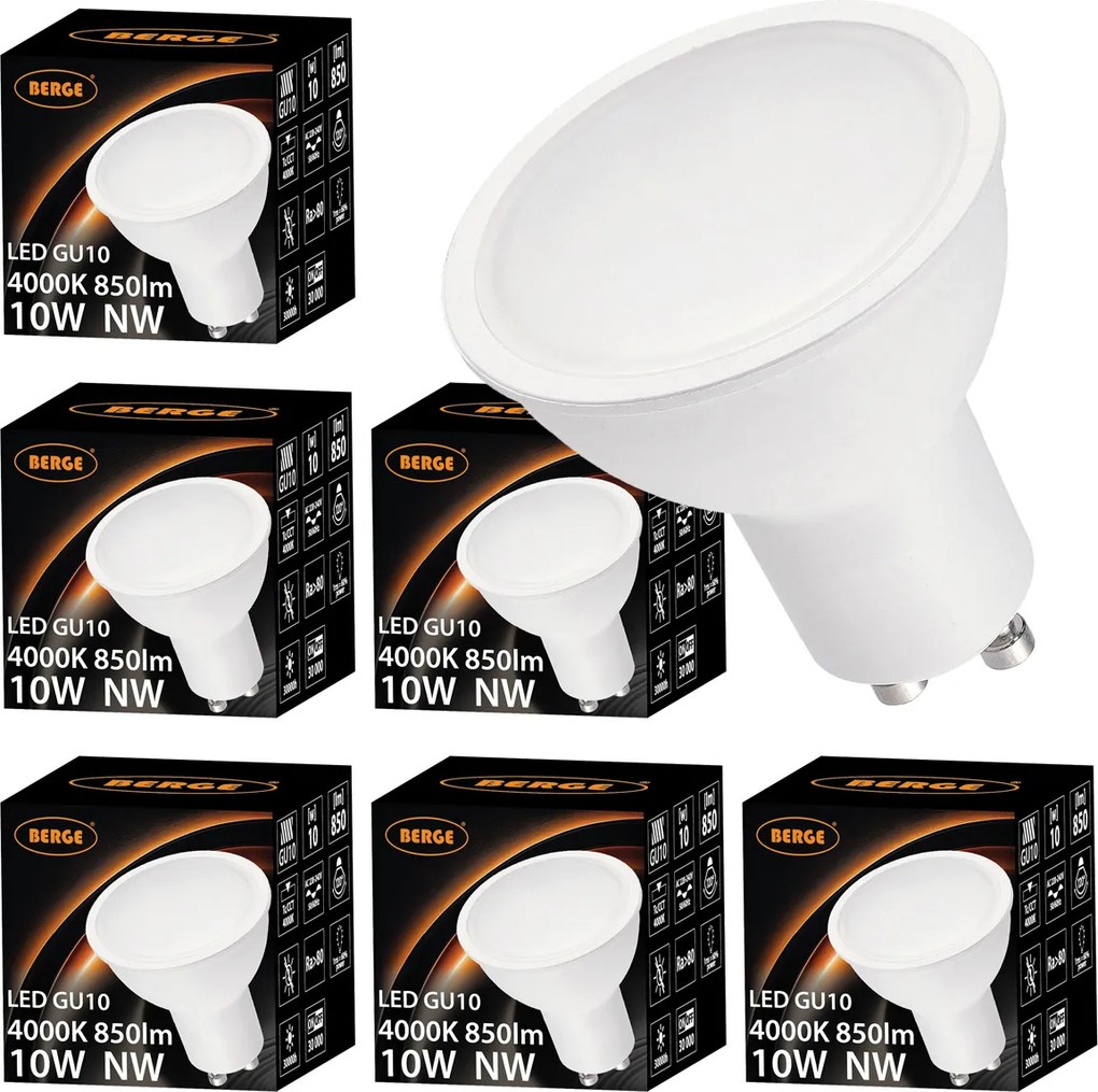 BERGE Sada 6 LED žiaroviek GU10 10W 850lm - neutrálná biela