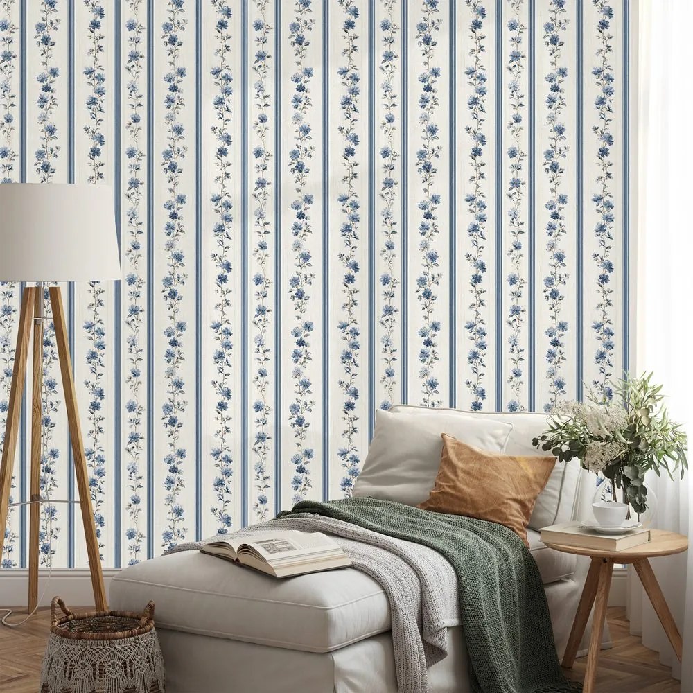 Fototapeta modré kvety na pruhoch