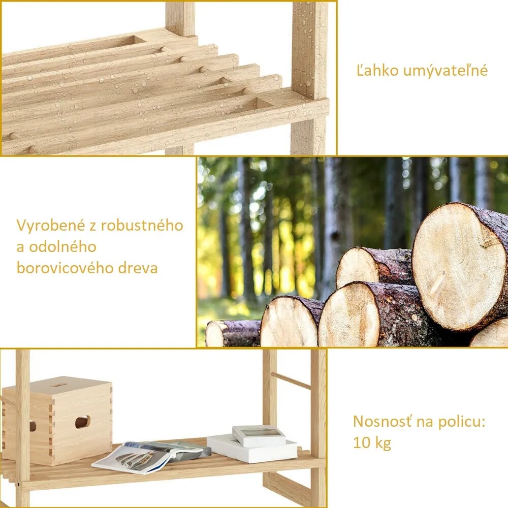 Drevený policový regál ÖLAND, 58x27x136cm, 5 políc, hnedá Casaria