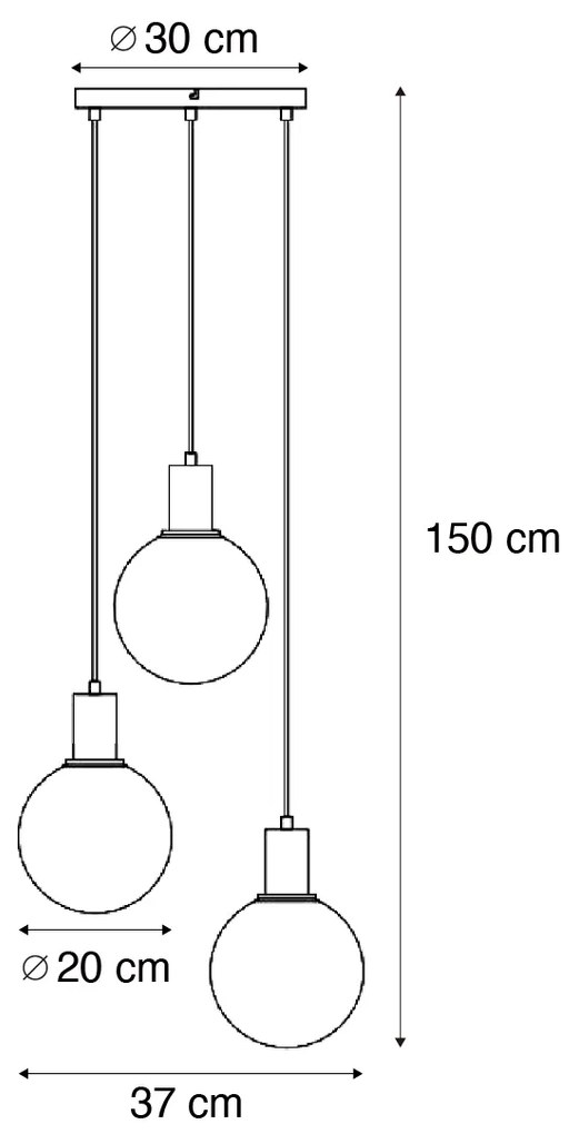 Dizajnové závesné svietidlo čierne s dúhovým sklom okrúhle 3-svetlá - Mallon