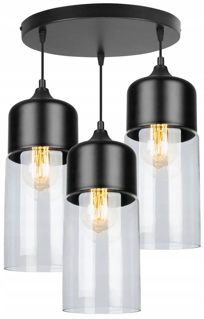 Závesné svietidlo Oslo 2, 3x čierne/transparentné sklenené tienidlo, o