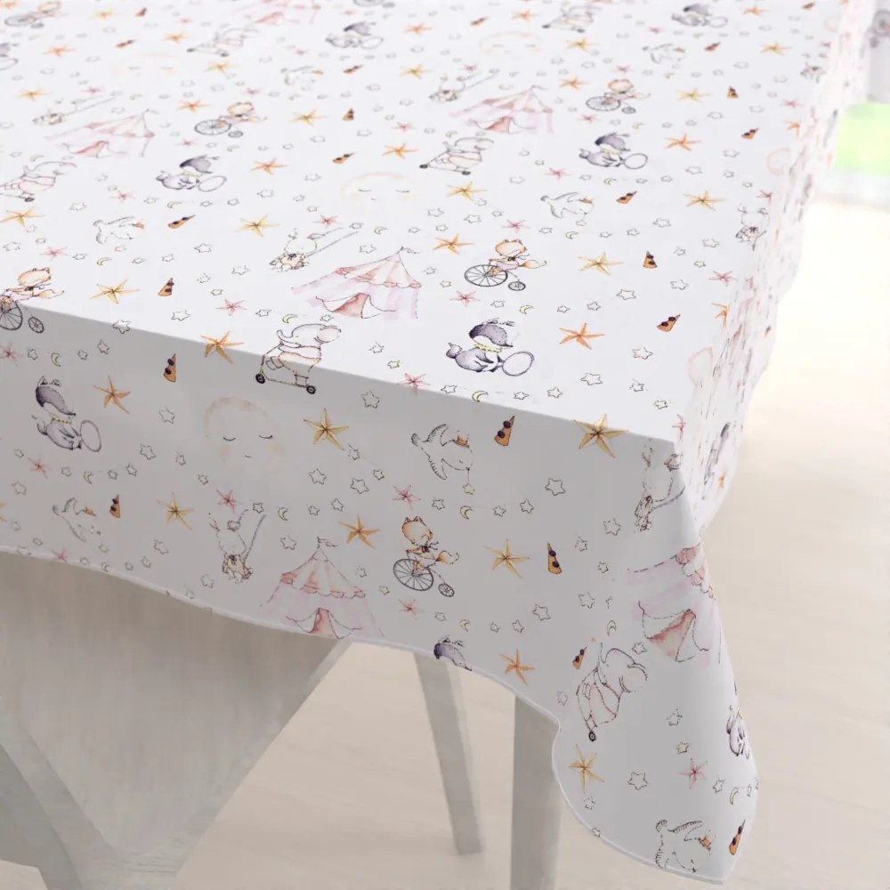 Biante Detský bavlnený obdĺžnikový obrus Sandra SA-371 Ružový cirkus so zvieratkami 50x100 cm