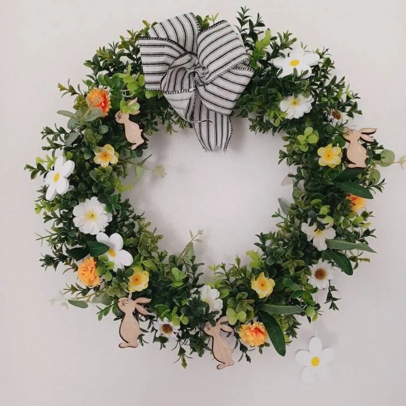 DECOLED Veľkonočná drevená dekorácia 6 cm, kvetina a zajac, balenie 12 kusov